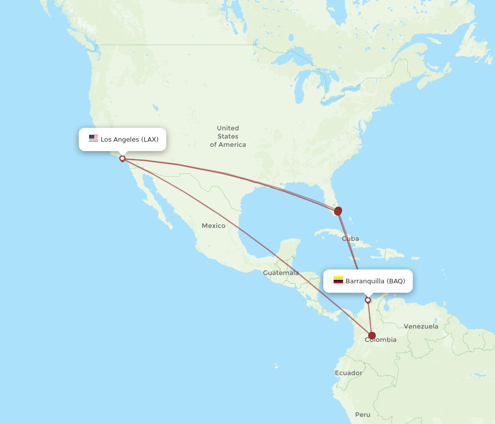 LAX-BAQ flight routes