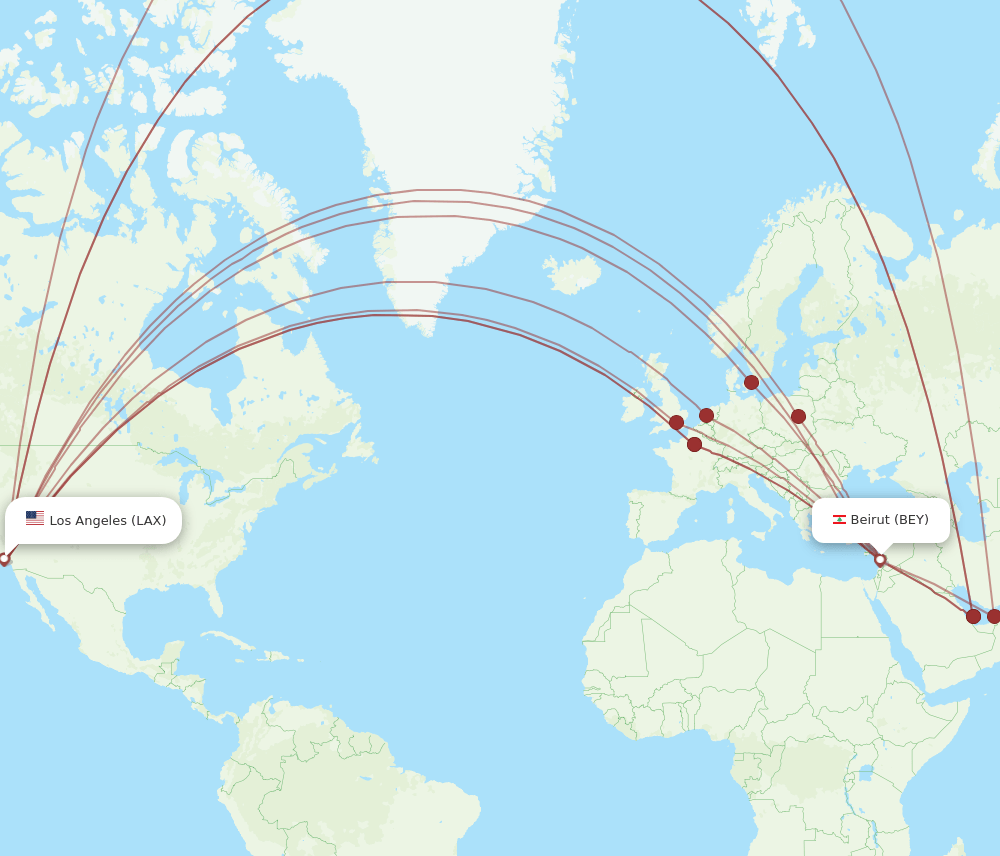 LAX-BEY flight routes