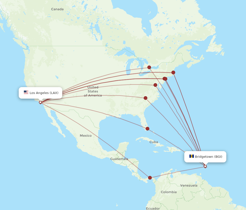 LAX-BGI flight routes