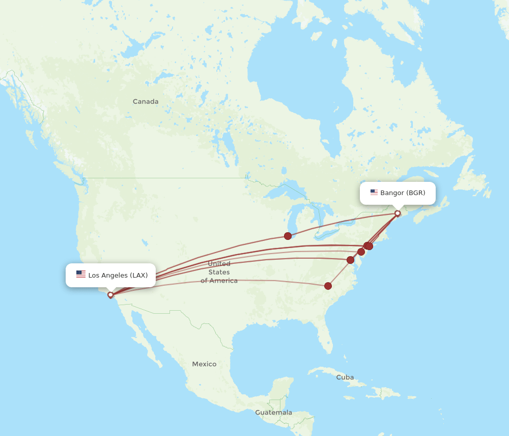 LAX-BGR flight routes