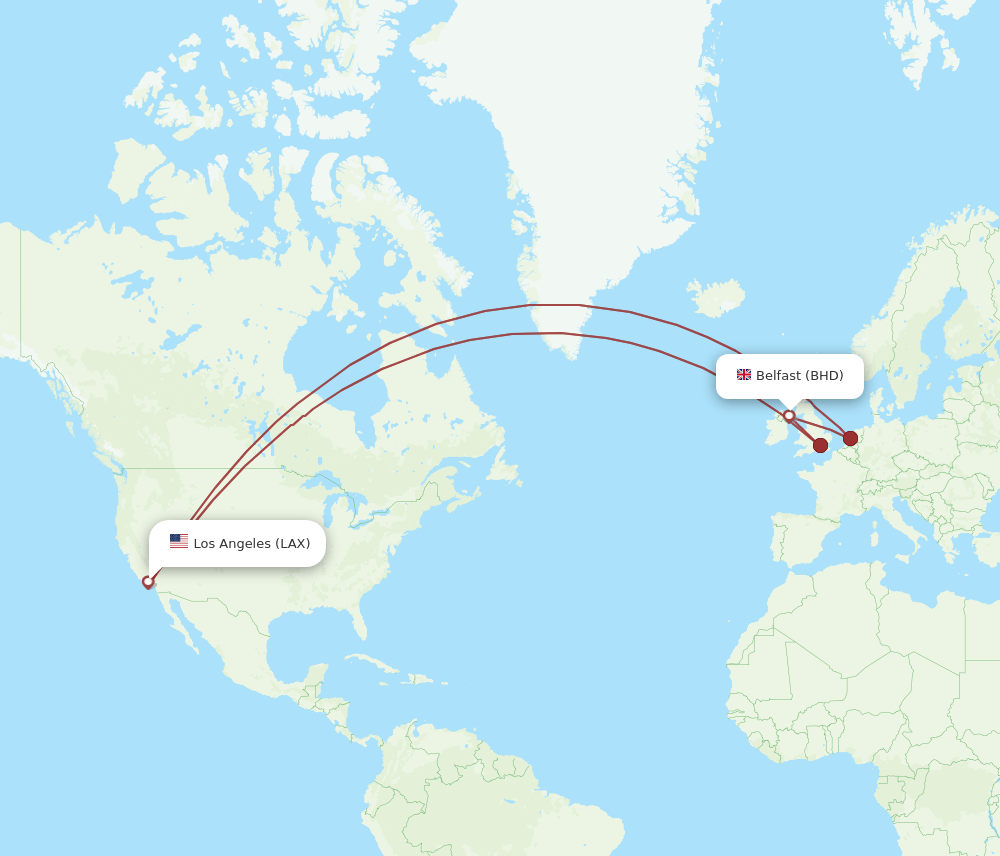 LAX to BHD flights and routes map