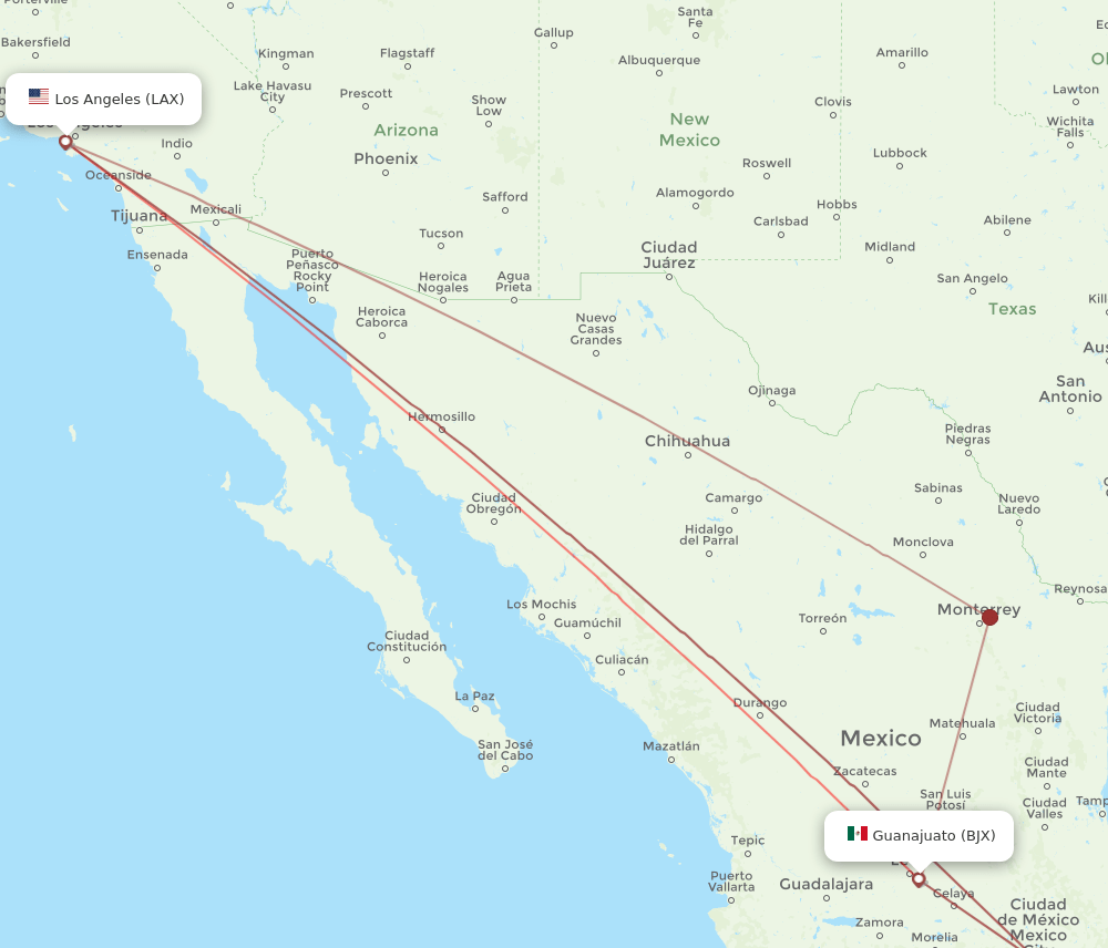 LAX-BJX flight routes