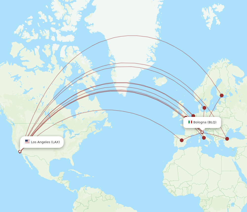 LAX-BLQ flight routes