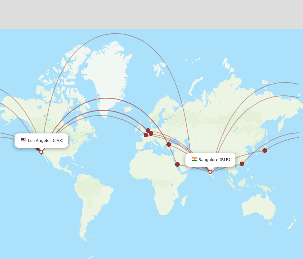 LAX to BLR flights and routes map
