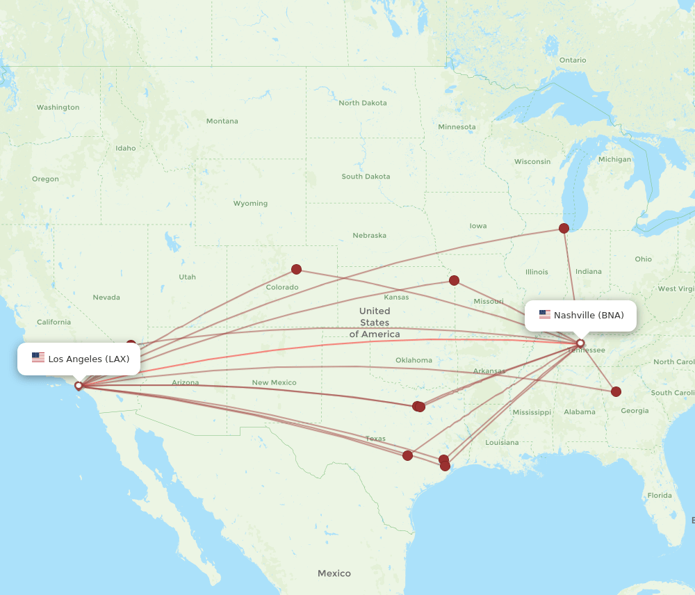 LAX-BNA flight routes