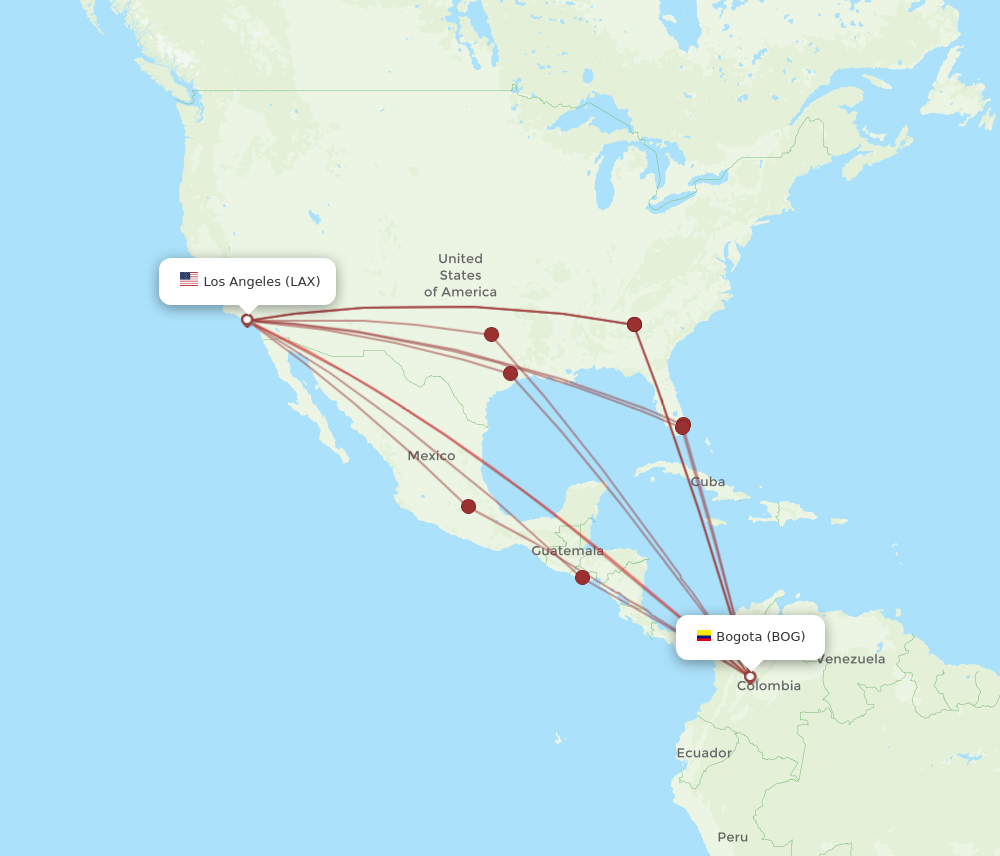 LAX to BOG flights and routes map