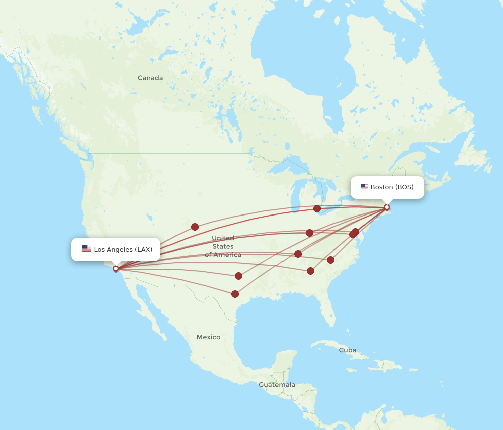 LAX to BOS flights and routes map