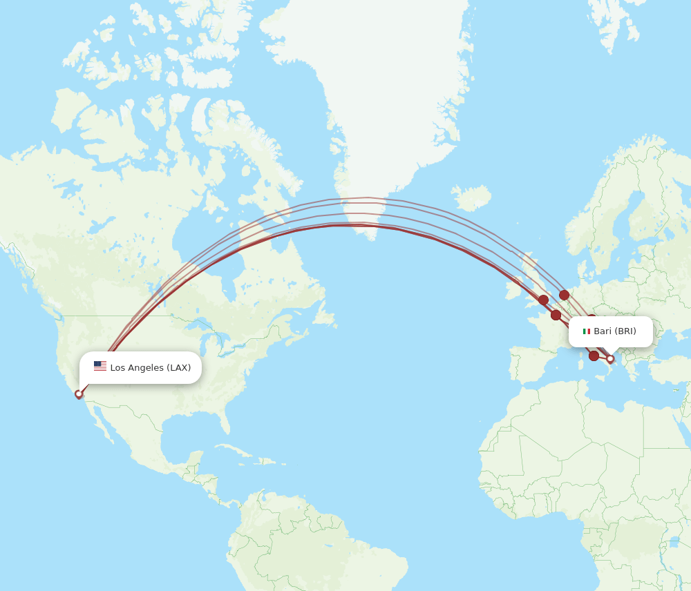 LAX-BRI flight routes