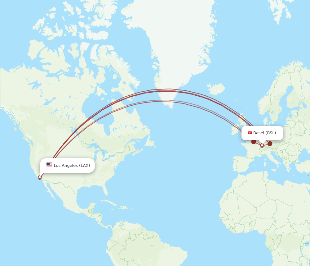 LAX to BSL flights and routes map