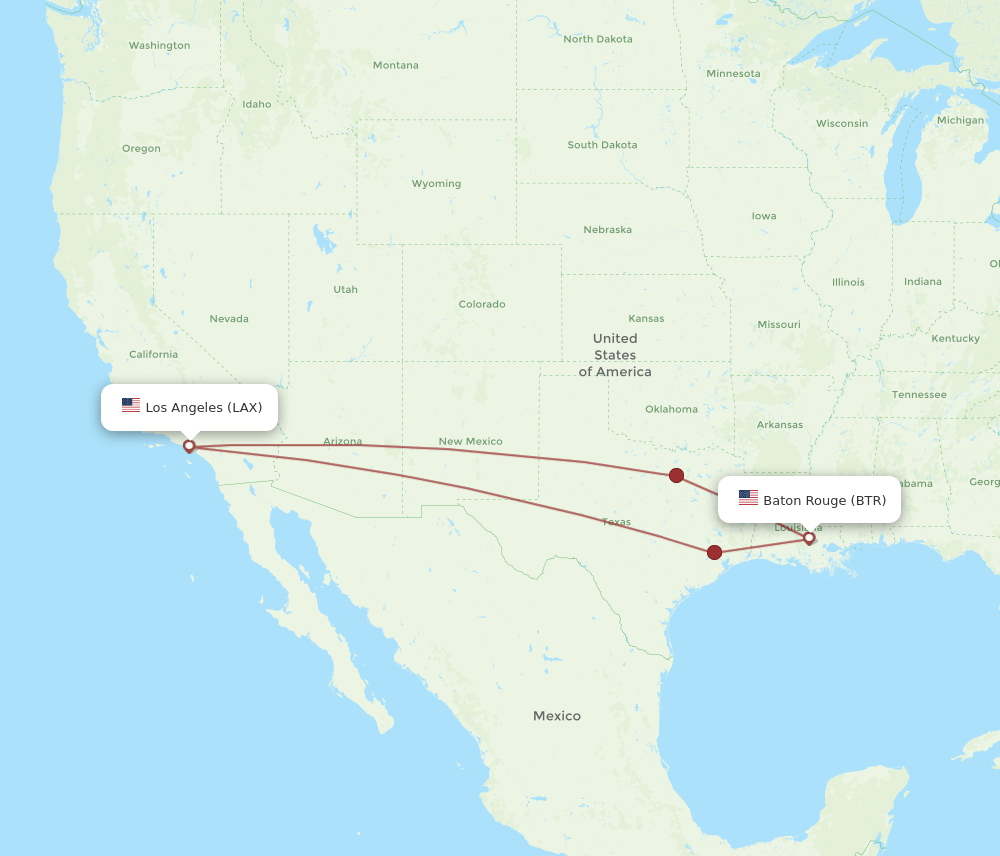 LAX-BTR flight routes