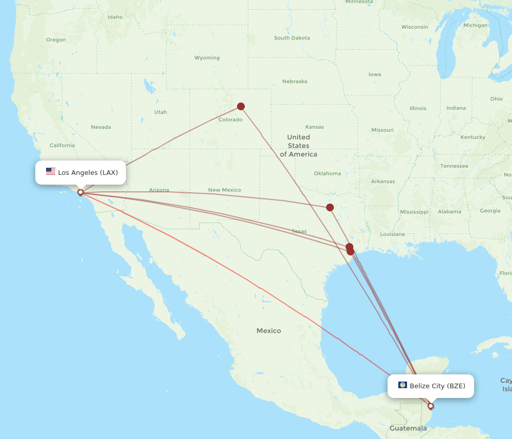 LAX to BZE flights and routes map