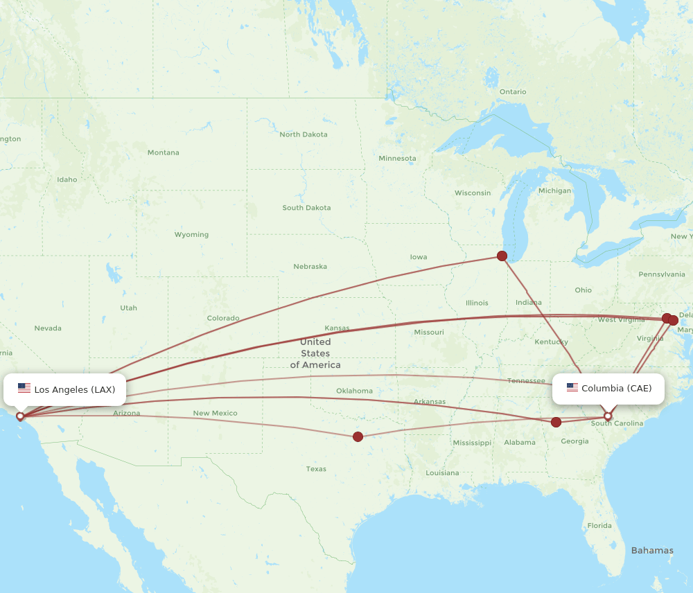 LAX-CAE flight routes