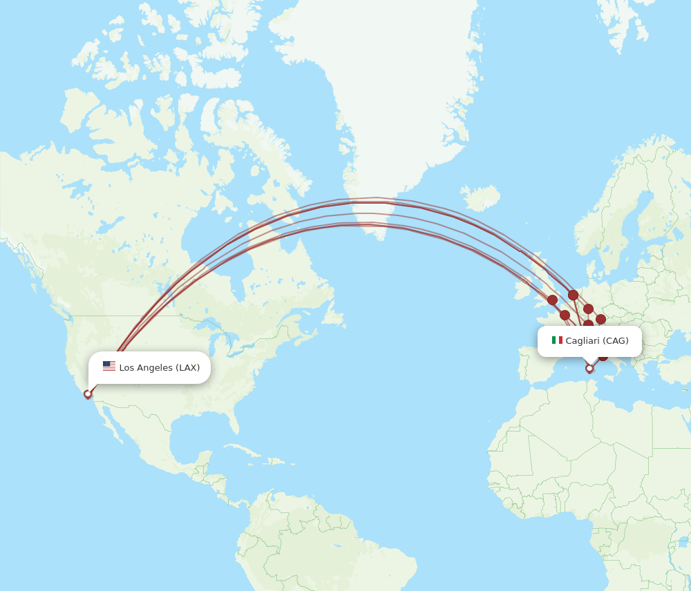 LAX to CAG flights and routes map