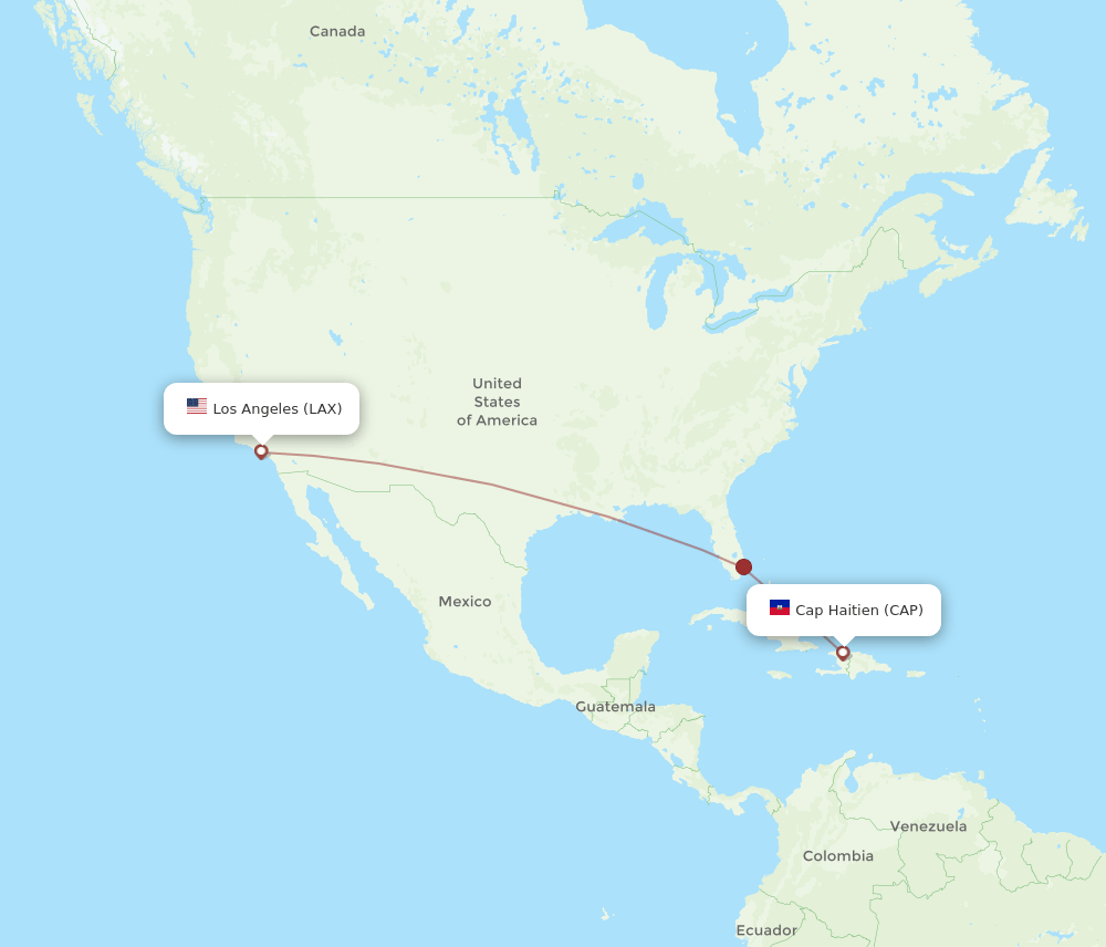 Los Angeles - Cap Haitien route map and flight paths