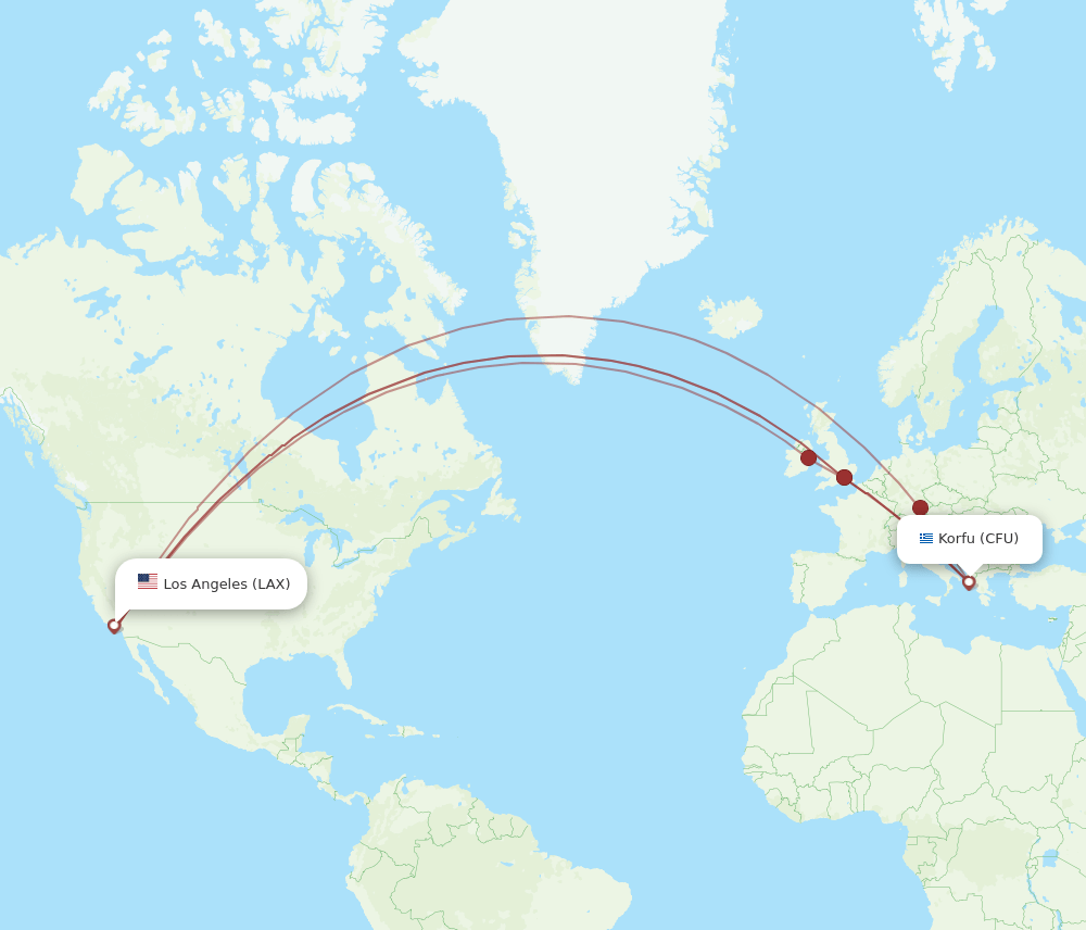 LAX-CFU flight routes