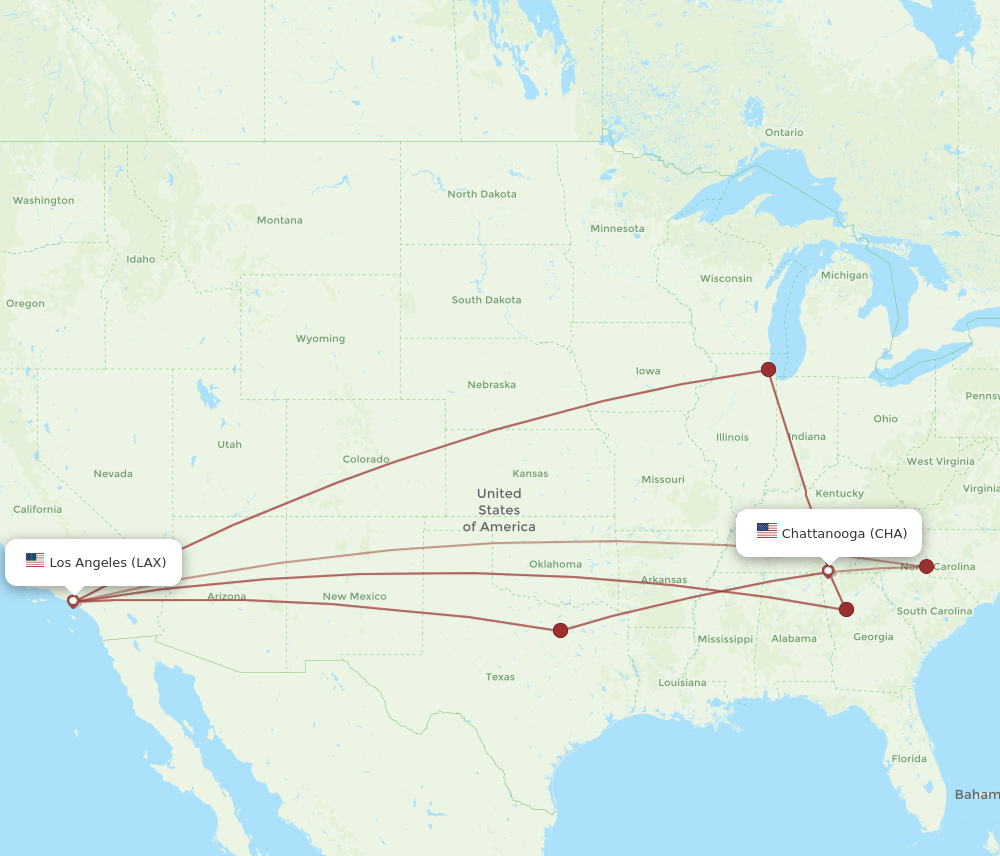 LAX-CHA flight routes