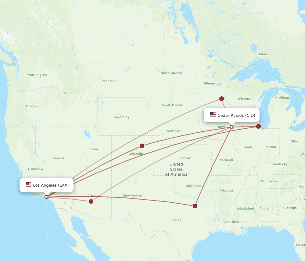 LAX to CID flights and routes map
