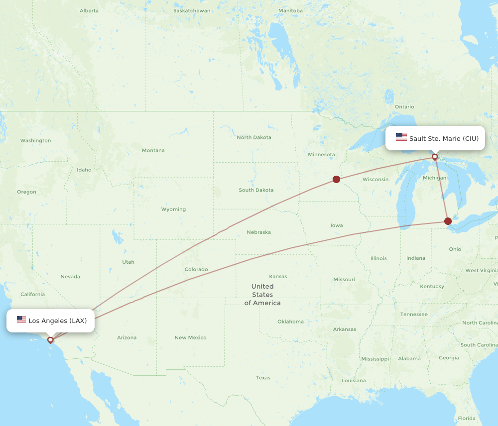 LAX to CIU flights and routes map