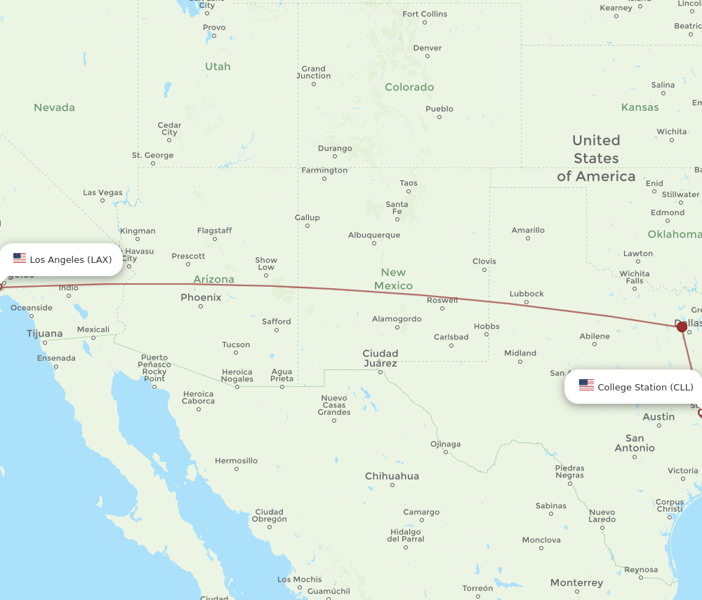LAX-CLL flight routes
