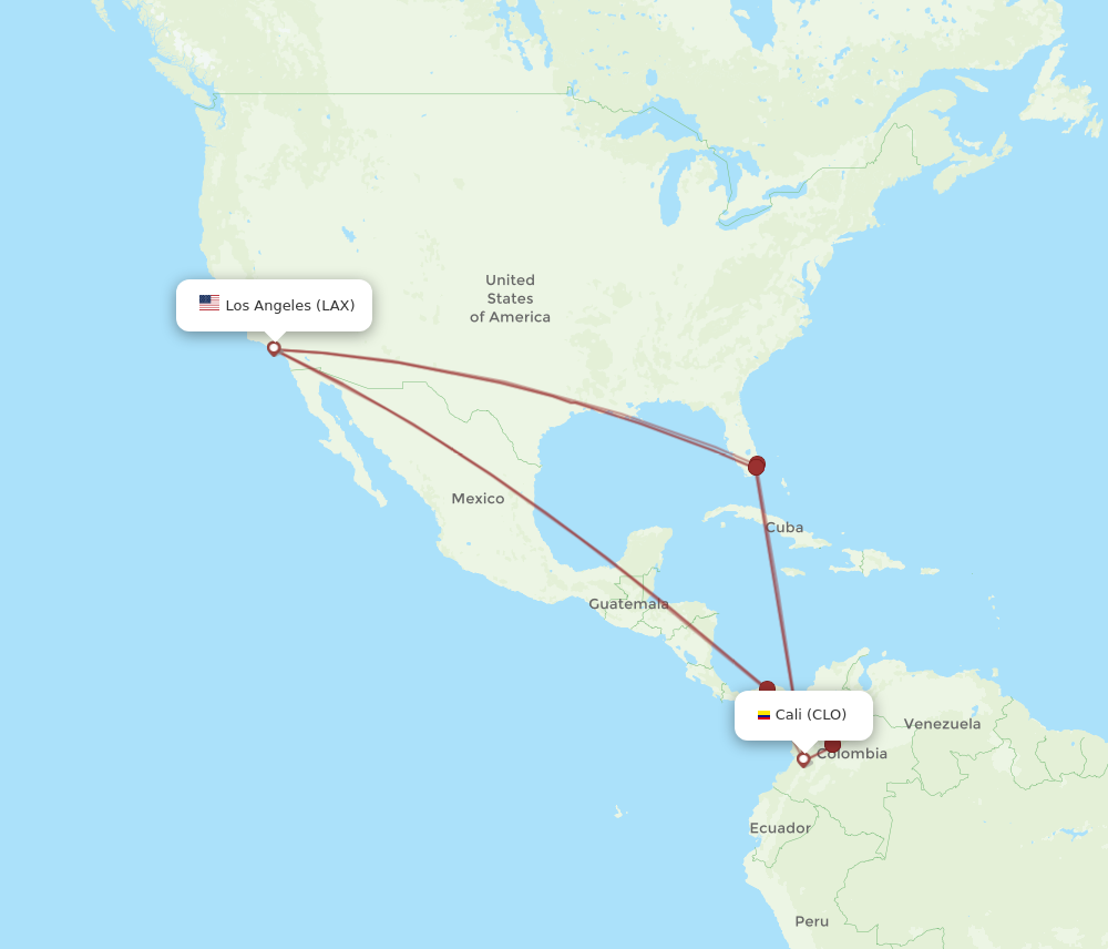 LAX to CLO flights and routes map