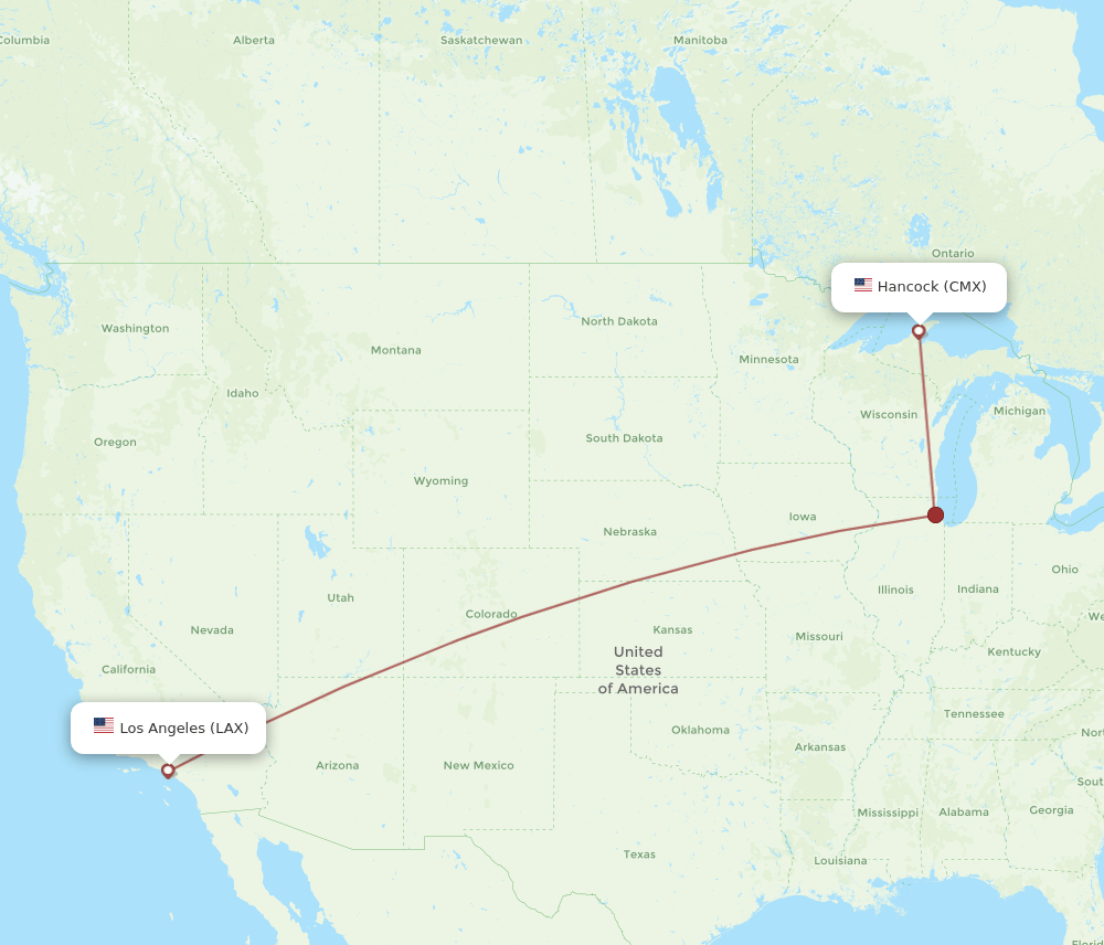 LAX to CMX flights and routes map