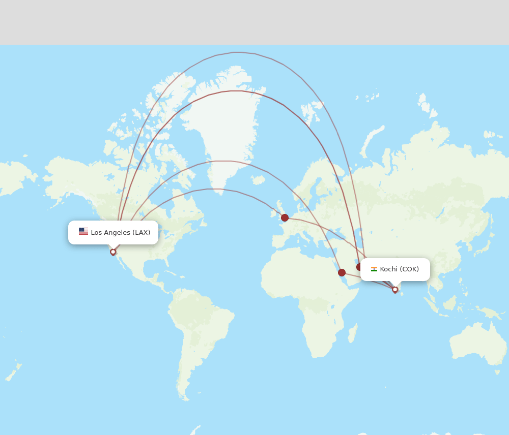 LAX to COK flights and routes map