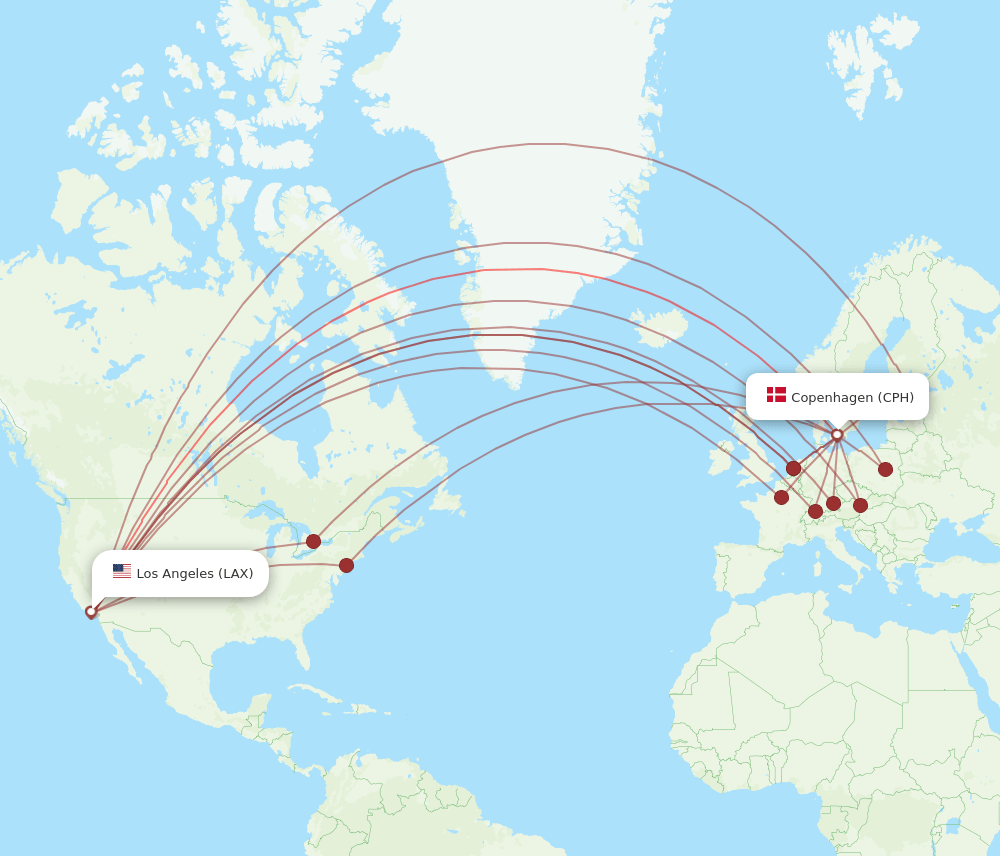 LAX-CPH flight routes