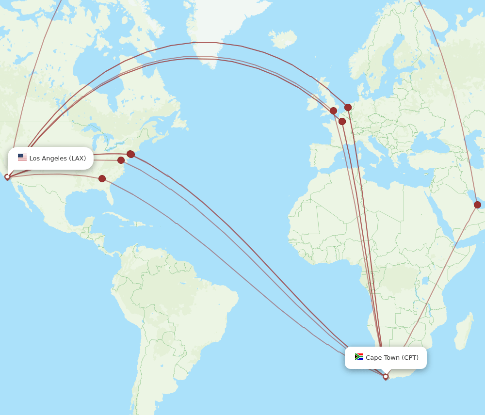 LAX-CPT flight routes