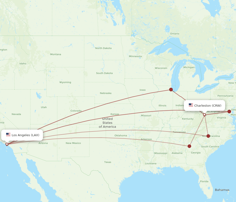 LAX-CRW flight routes