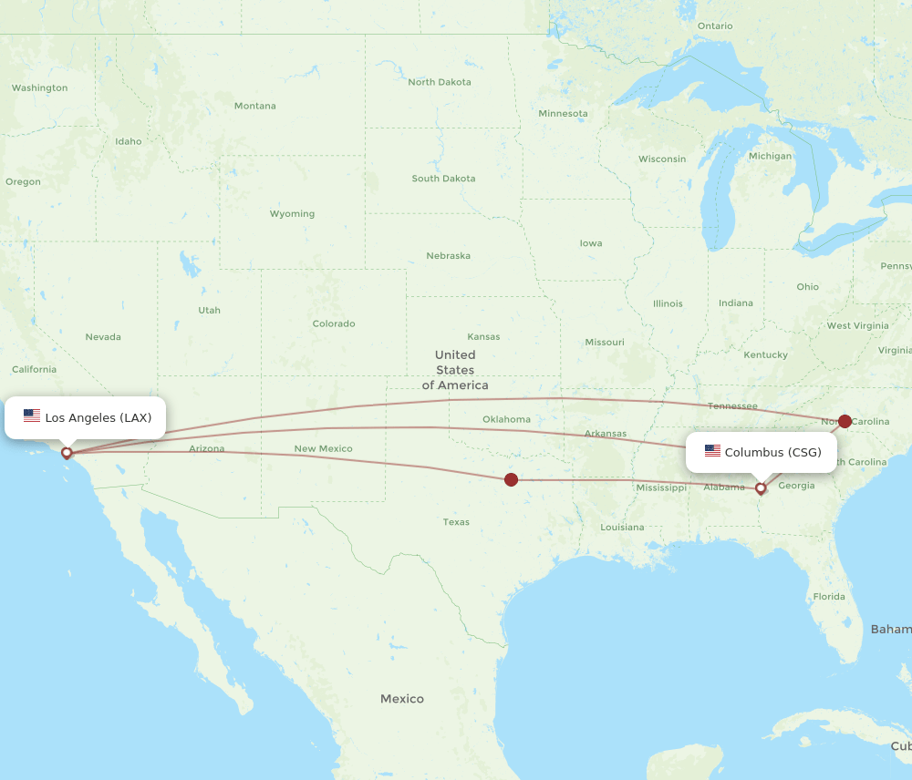 LAX-CSG flight routes