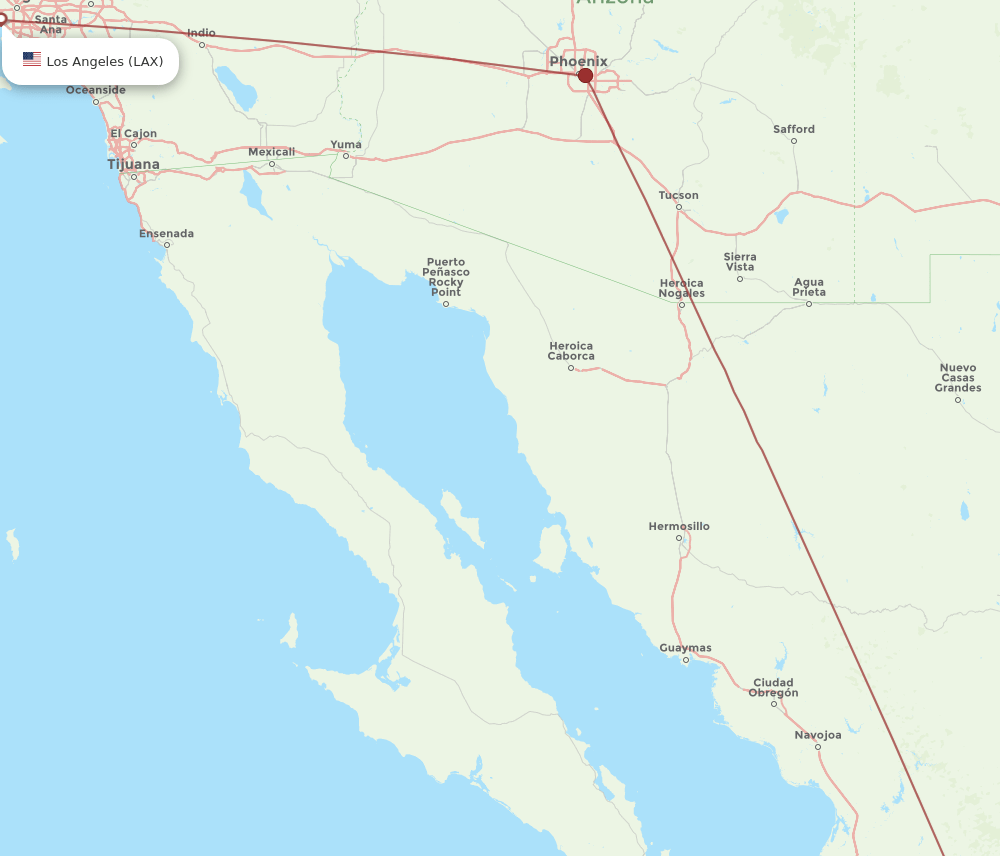 Los Angeles - Culiacan route map and flight paths