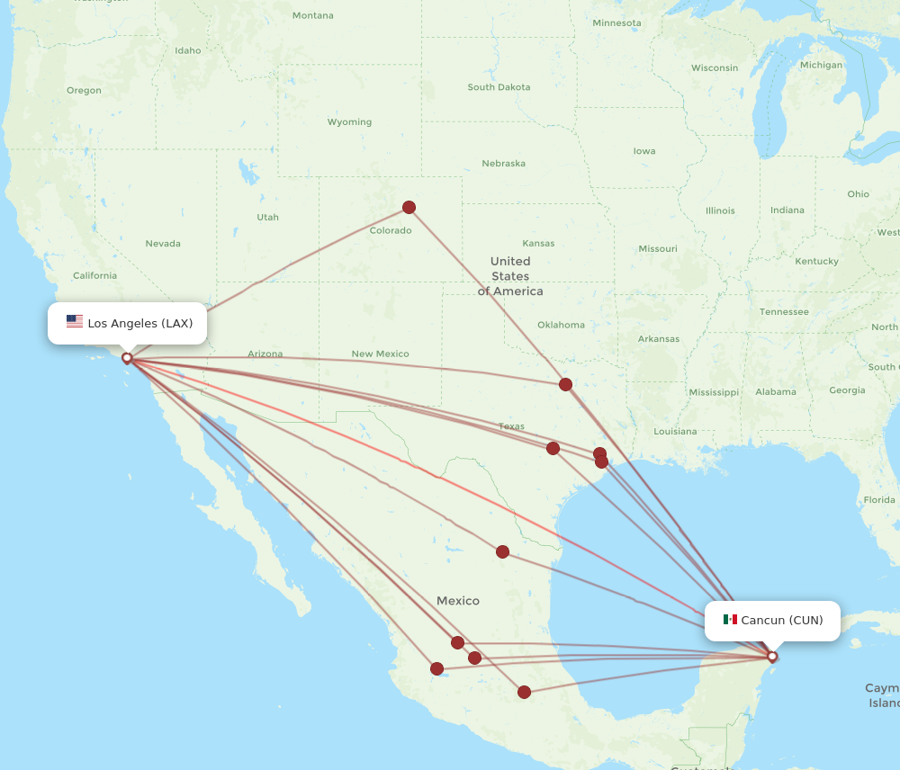 LAX to CUN flights and routes map