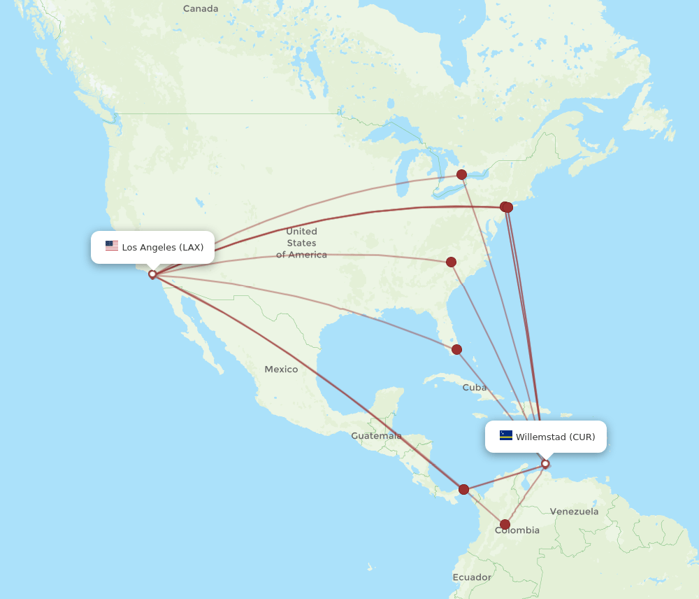LAX-CUR flight routes