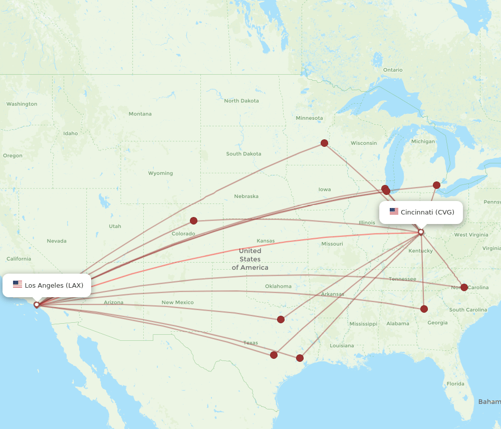 LAX-CVG flight routes