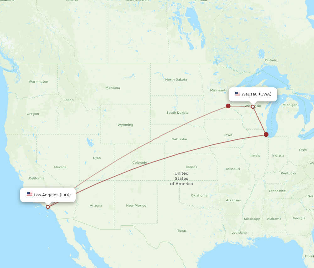 LAX-CWA flight routes