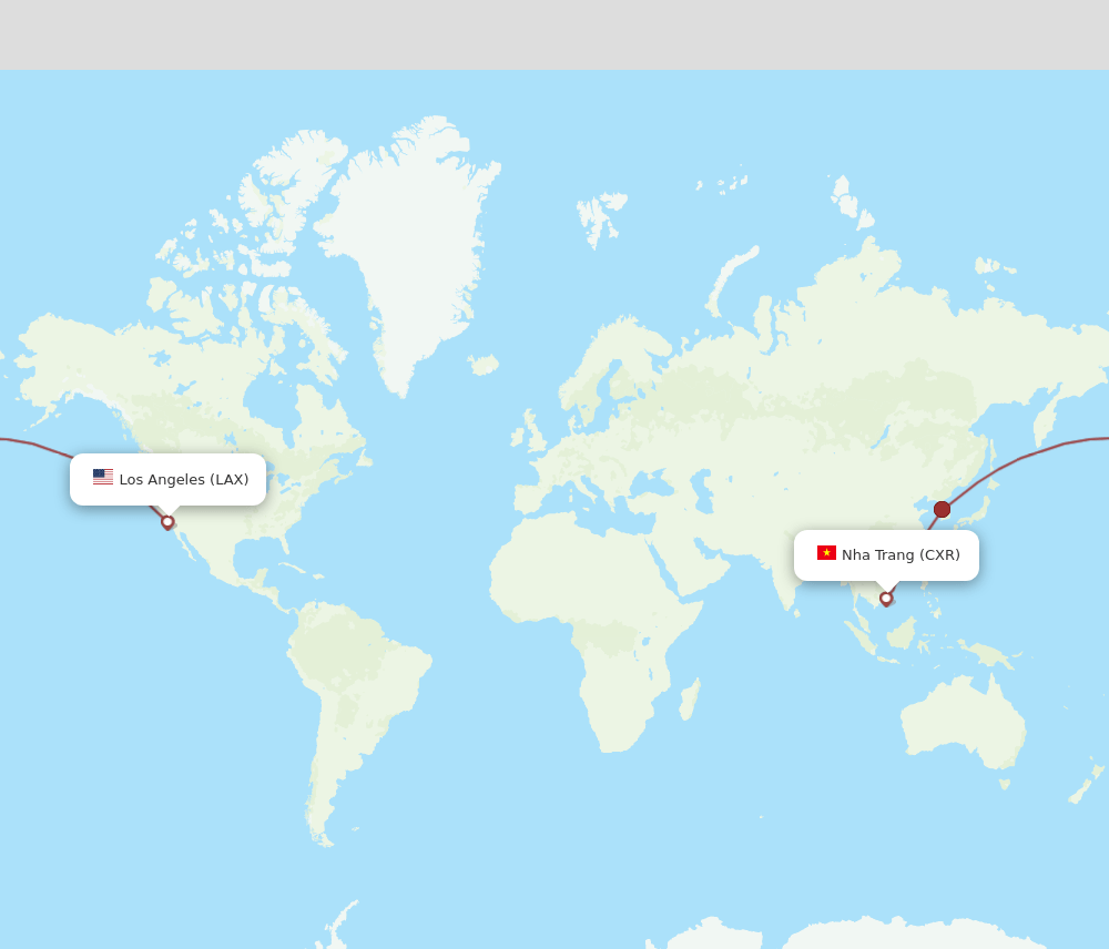 Nha Trang - Los Angeles route map and flight paths