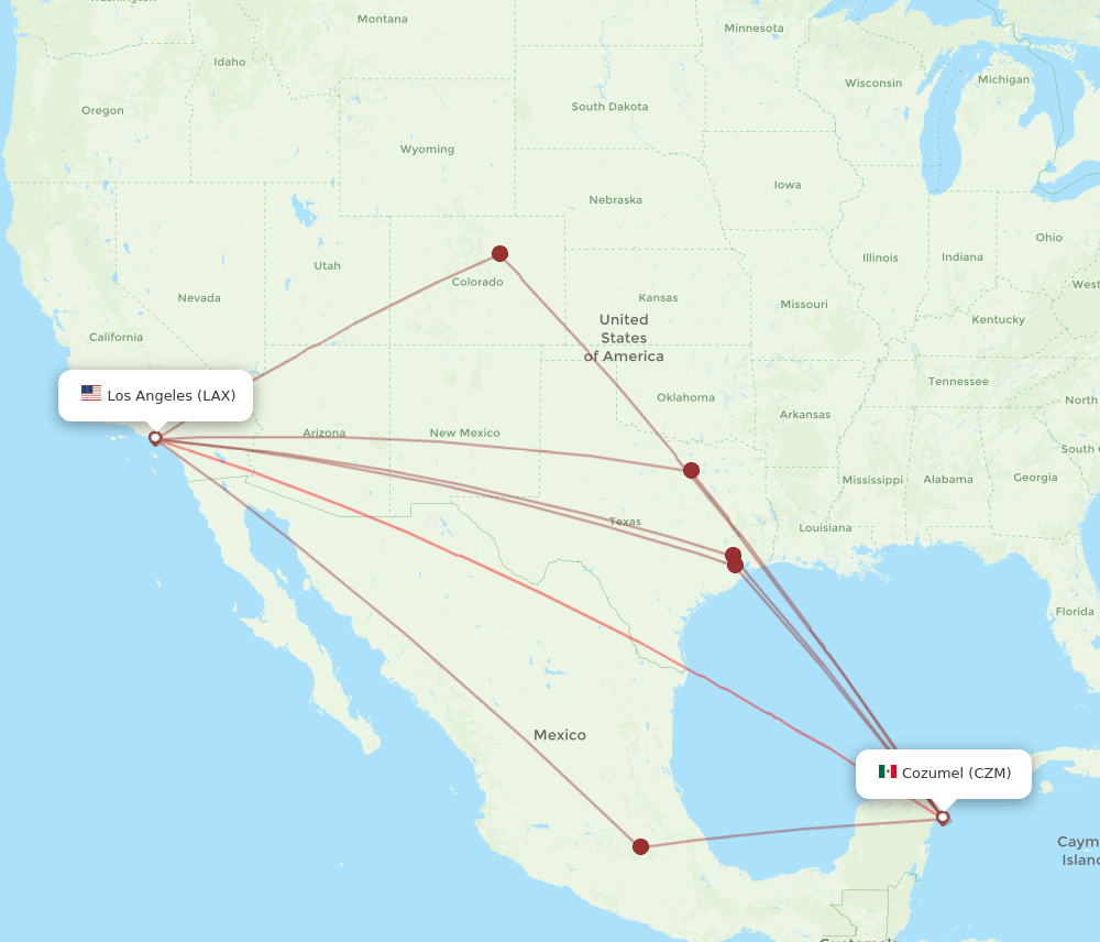 LAX to CZM flights and routes map