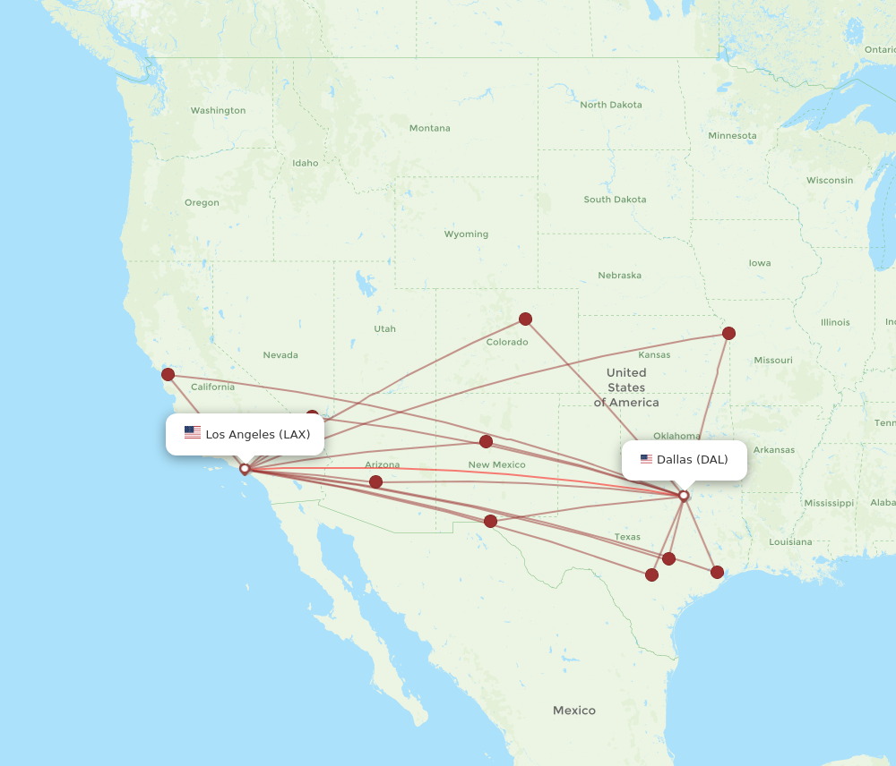 LAX to DAL flights and routes map