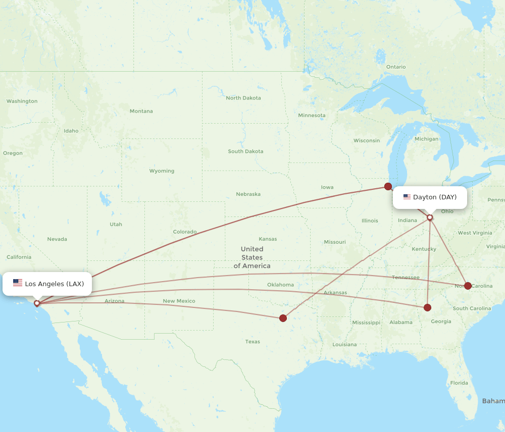 LAX to DAY flights and routes map