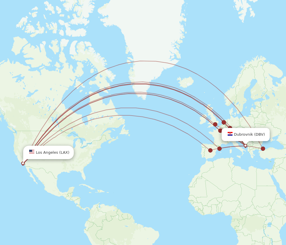 LAX-DBV flight routes