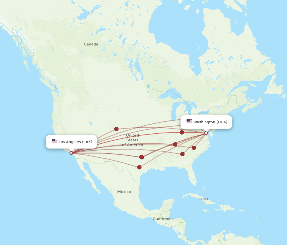 LAX to DCA flights and routes map
