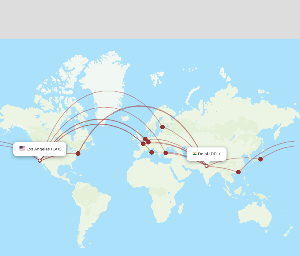 LAX to DEL flights and routes map