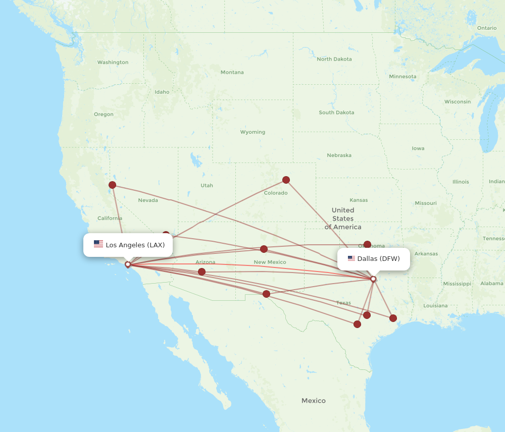 LAX - DFW route map