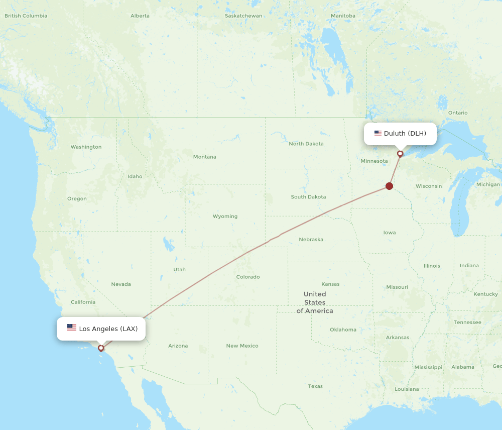 LAX to DLH flights and routes map