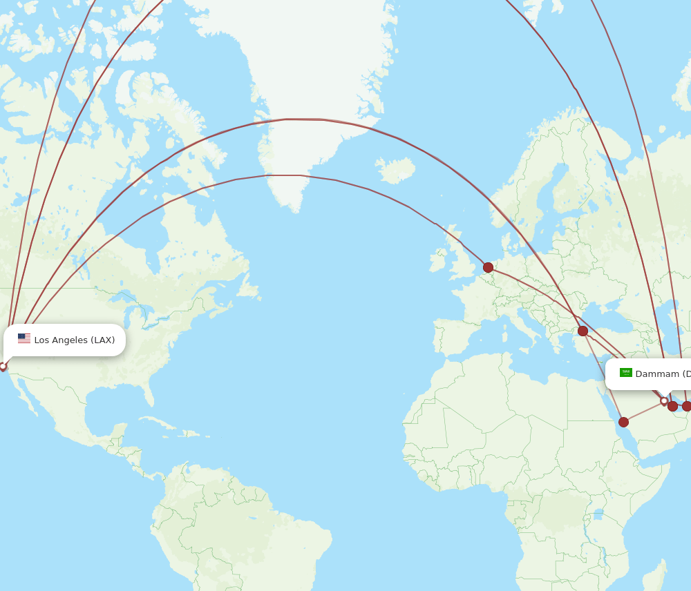 LAX-DMM flight routes