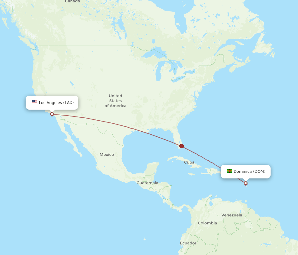 LAX-DOM flight routes