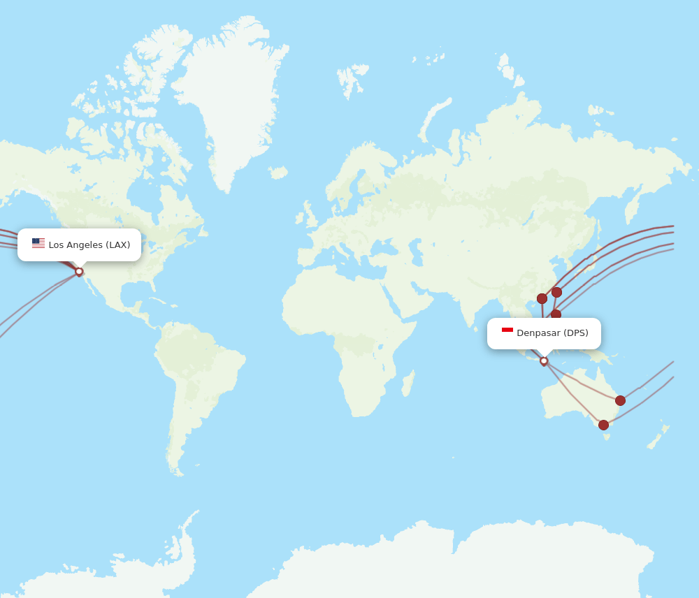 LAX to DPS flights and routes map