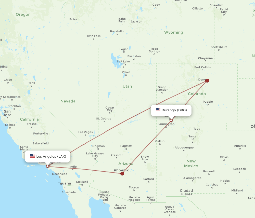 LAX-DRO flight routes