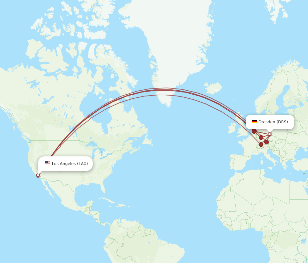 LAX-DRS flight routes