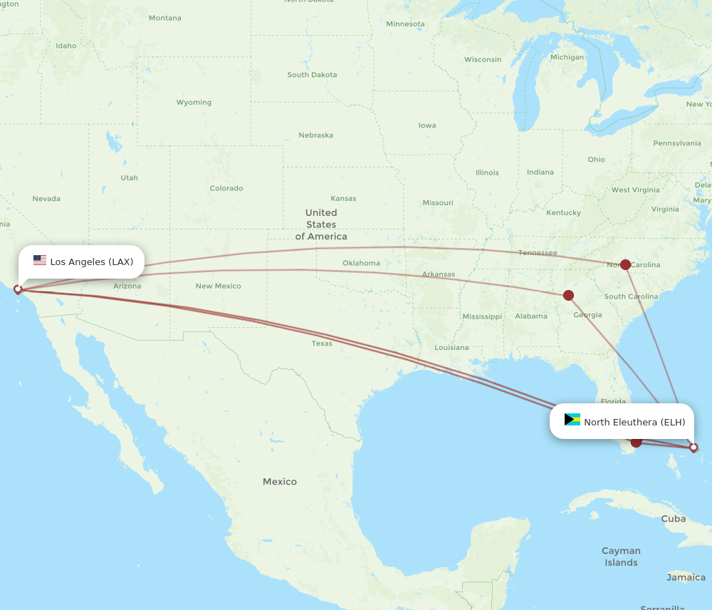 LAX to ELH flights and routes map
